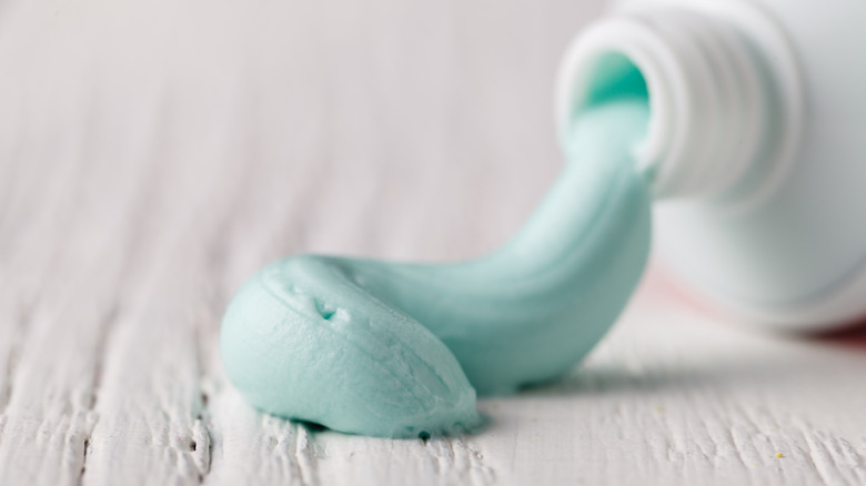 Squeezed out toothpaste on a table