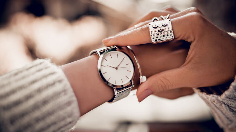 woman wearing classic timepiece