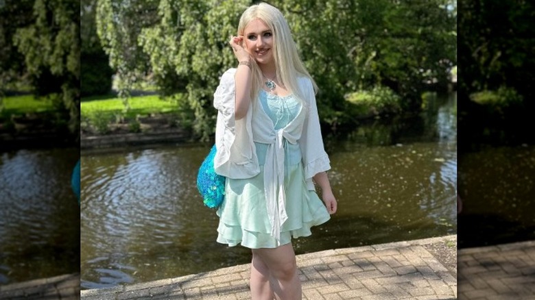 Woman with sequin purse