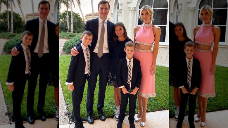 Ivanka Trump and Jared Kushner pose for a photo with children