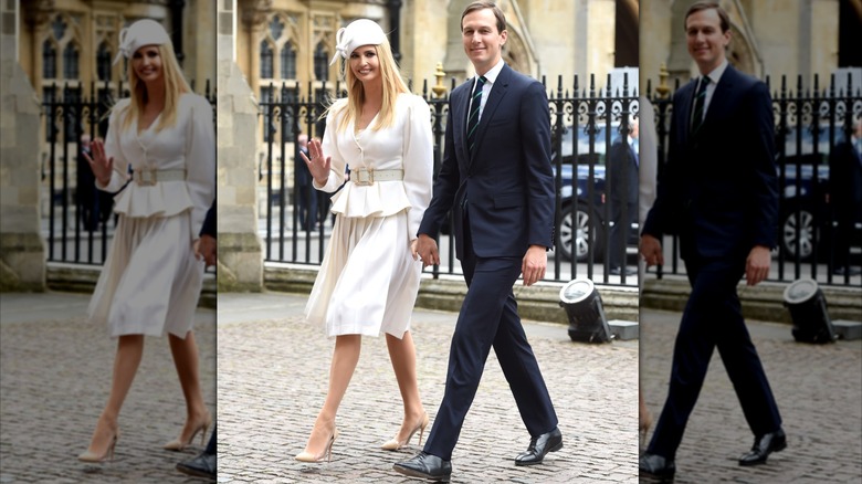 Jared Kushner and Ivanka Trump walking near Westminster Abbey