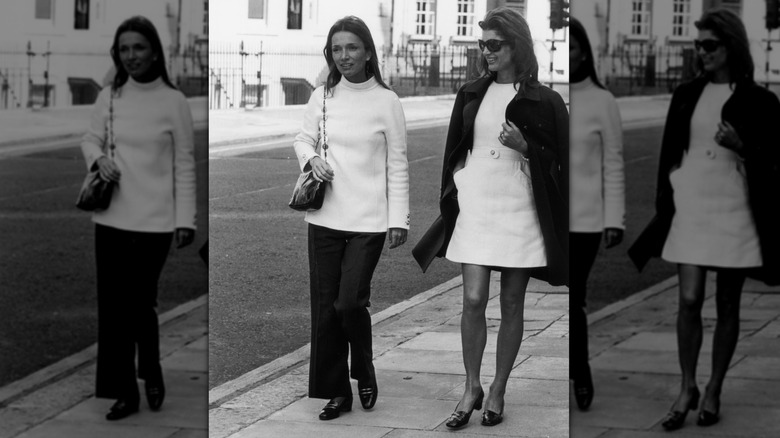 Jackie Kennedy with Princess Lee Radziwill walking outside