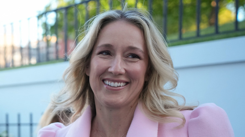 Jennifer Hegseth wearing a pink coat