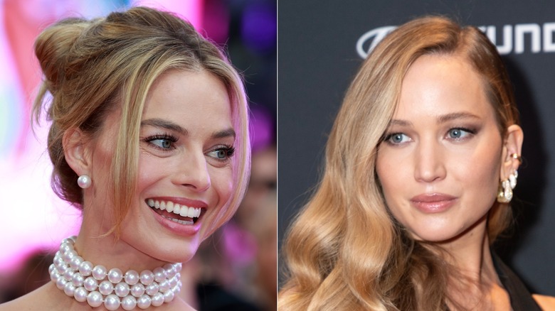 Side-by-side headshots of Margot Robbie and Jennifer Lawrence