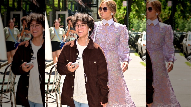 Emme Muniz and Jennifer Lopez walking