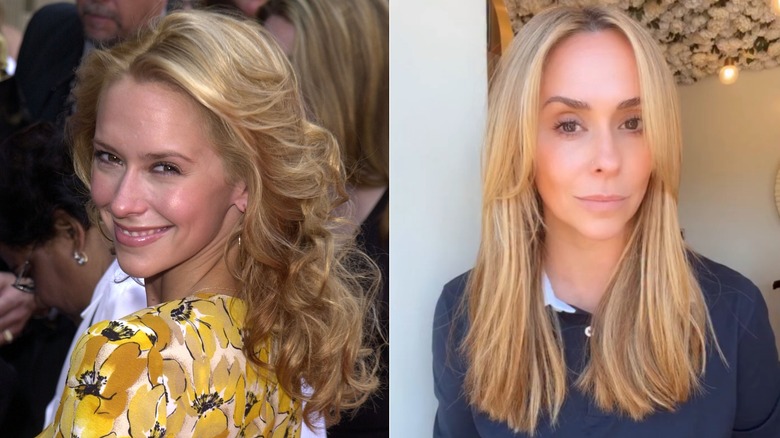 Jennifer Love Hewitt with golden blond hair on the red carpet in 2001 and posing on Instagram in 2026