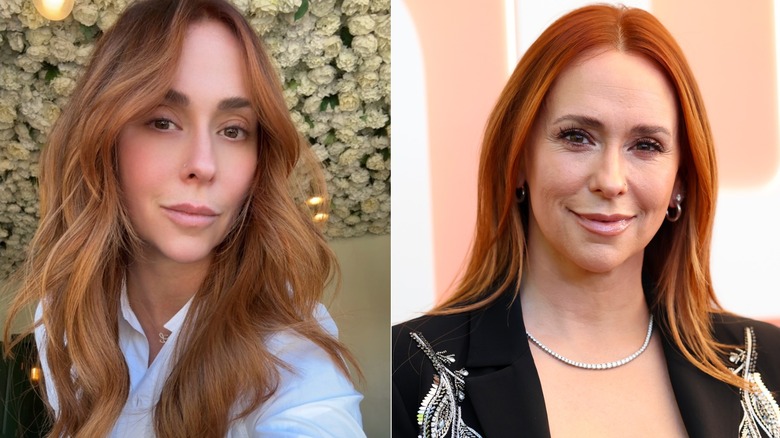 Jennifer Love Hewitt smiling with bright red hair on the red carpet in 2025