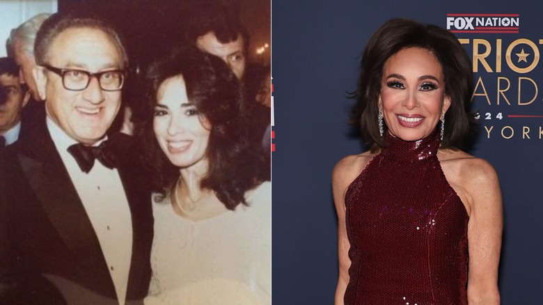 Judge Jeanine Pirro in a throwback photo and on the red carpet in 2025, side by side photos