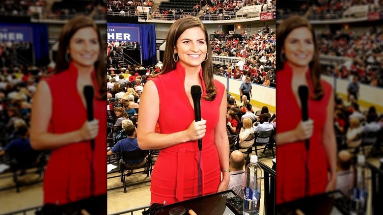 Kaitlan Collins on set, holding a microphone, in 2017