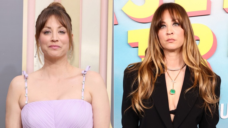 Kaley Cuoco on the red carpet in 2023, side by side photos