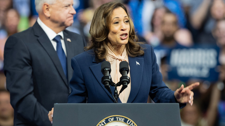Kamala Harris speaks at the rally in Liacouras Center at Temple University in Philadelphia on August 6, 2024