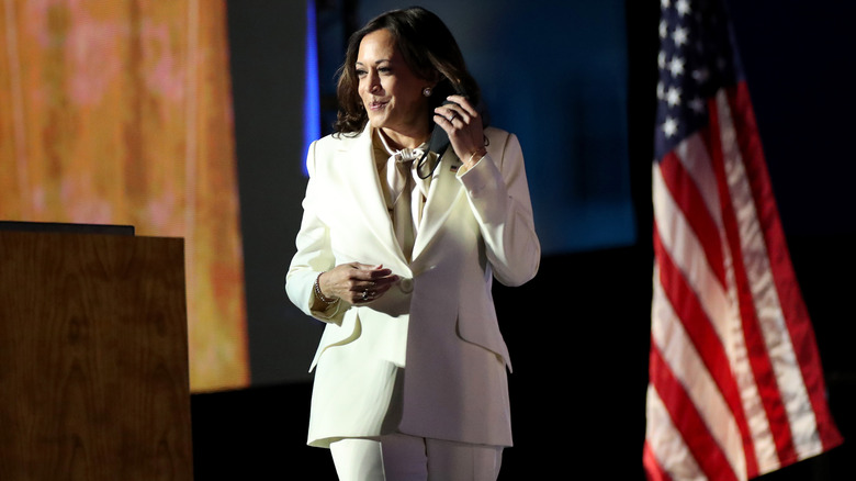 Kamala Harris in a white suit on November 7, 2020