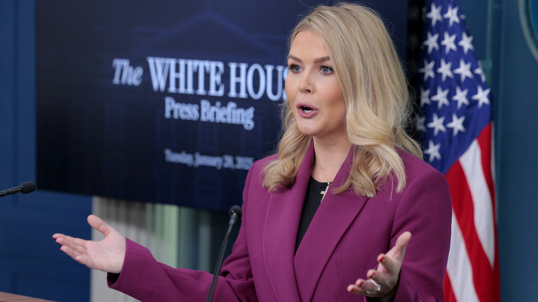 Karoline Leavitt addresses the press.