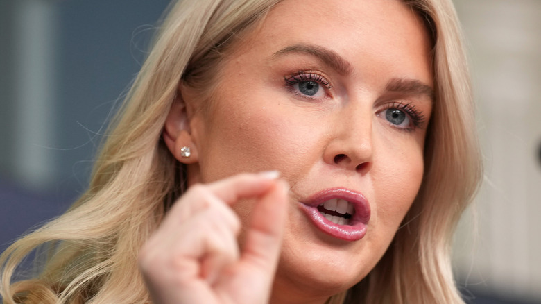 A close-up of Karoline Leavitt's face