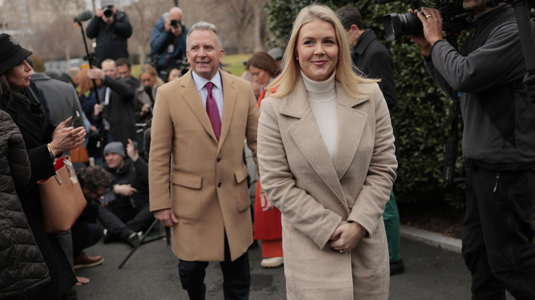 karoline leavitt in a cream coat
