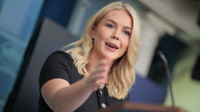 Karoline Leavitt speaking in the White House press room