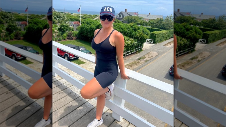 Karoline Leavitt in a black athleisure outfit