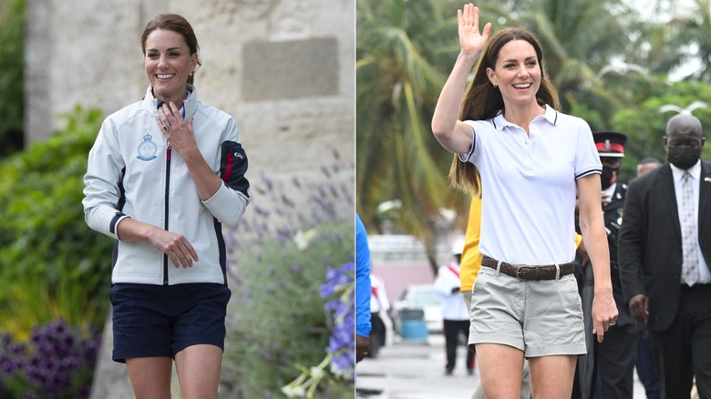 Split image of Kate Middleton wearing shorts at two different events