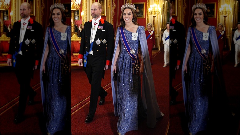 Catherine, Princess of Wales, walking with Prince William at the State Banquet for Germany in 2025