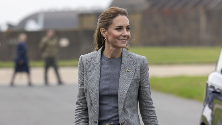 Kate Middleton in a grey suit