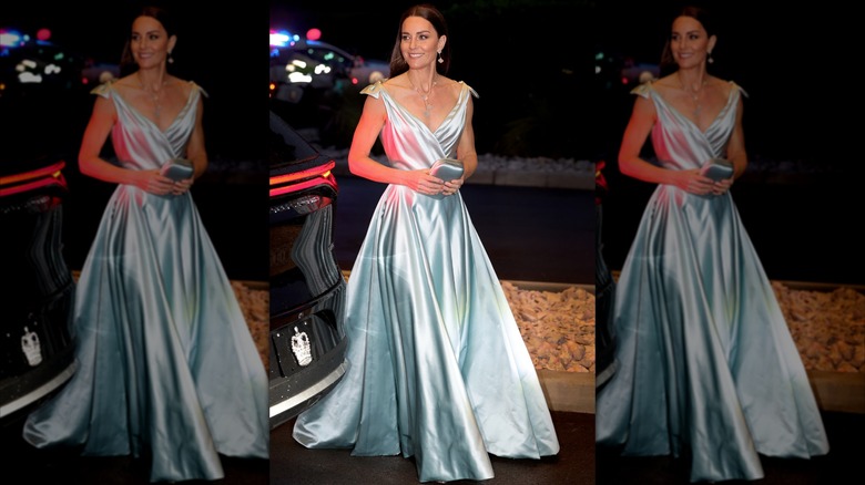 Kate Middleton in a blue gown in Nassau