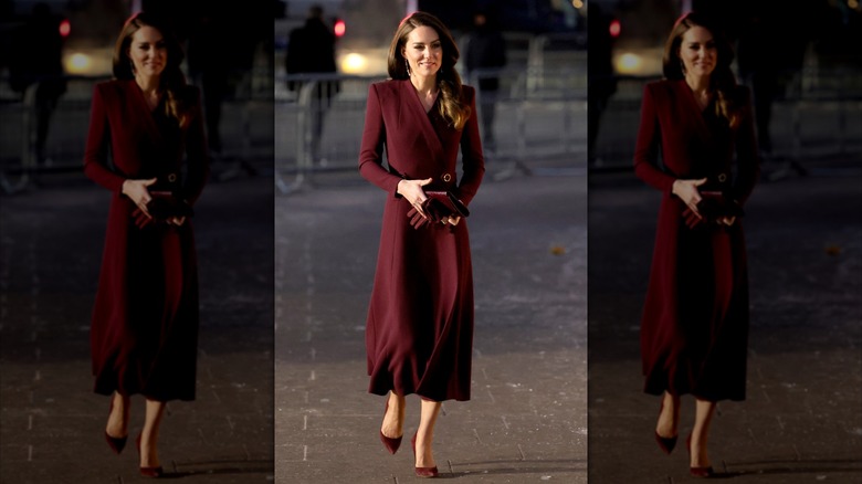 Kate Middleton in a burgundy outfit at Together at Christmas