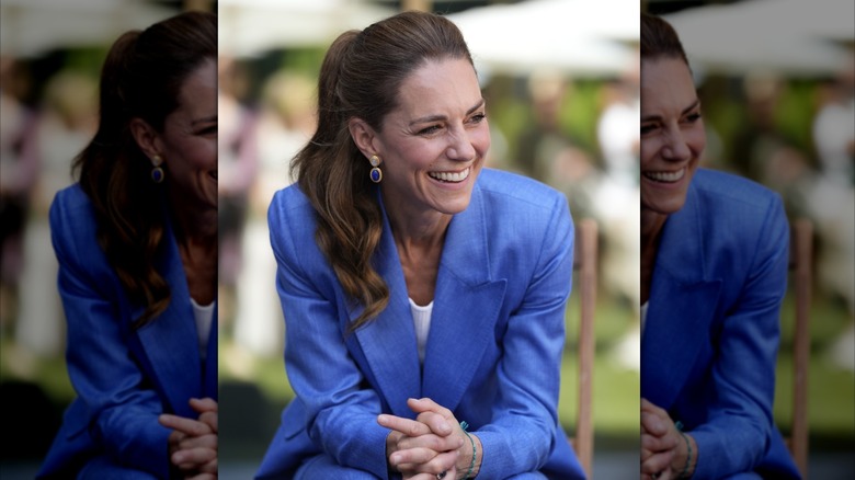 Kate Middleton in a ponytail and a blue suit at Wimbledon in 2026