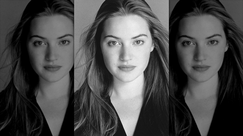 Black-and-white headshot photo of Kate Winslet in 1993