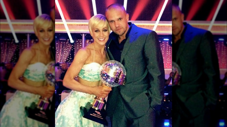 Kellie Pickler and Kyle Jacobs with her Dancing with the Stars trophy