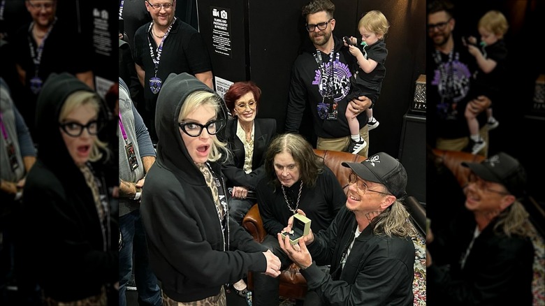 Sid Wilson proposing to Kelly Osbourne in front of her family