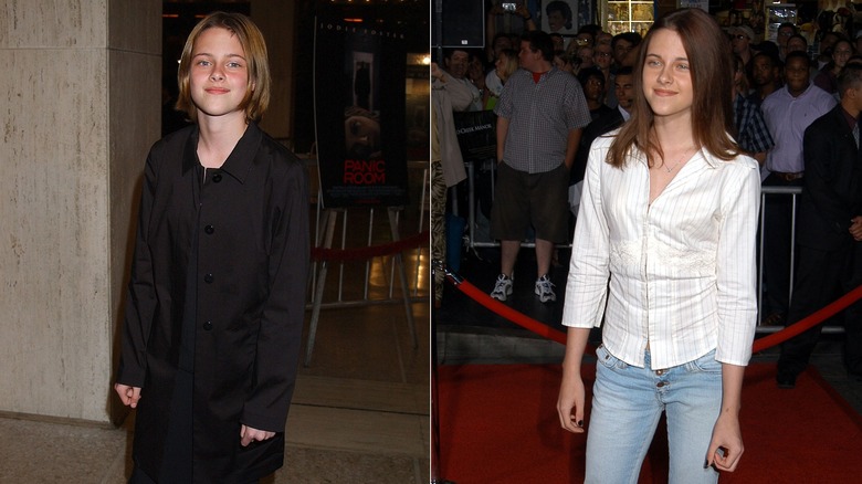 Kristen Stewart on the red carpet on the early days of her career side by side photos