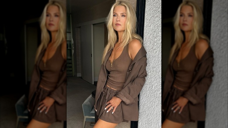 Ali Larter wearing matching brown linen suit