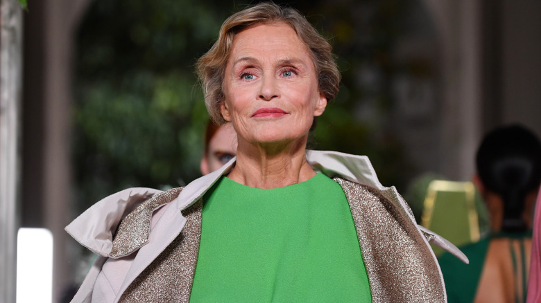 Lauren Hutton smiling on the runway in 2019
