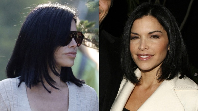 Lauren Bezos with short hair, side by side photos