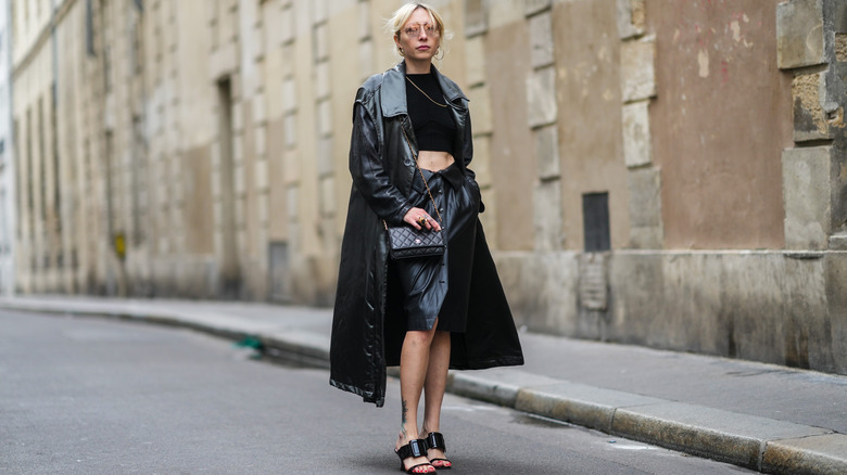 Wearing leather duster 