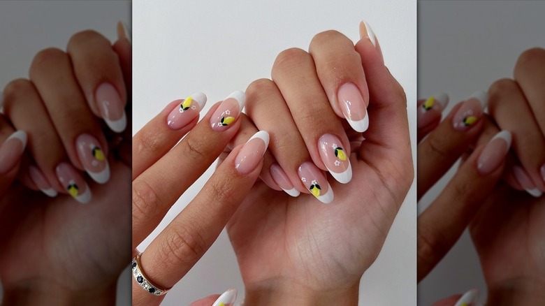 french manicure with lemons