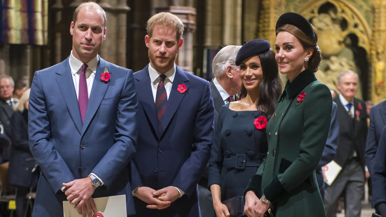 Princes William and Harry with Meghan Markle and Kate Middleton