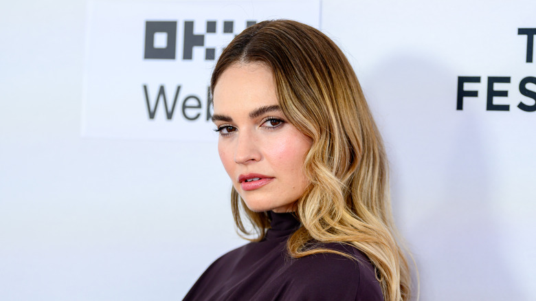Lily James with wavy hair