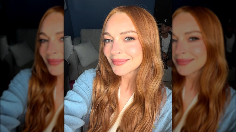 Lindsay Lohan in a selfie on Instagram with new red hair