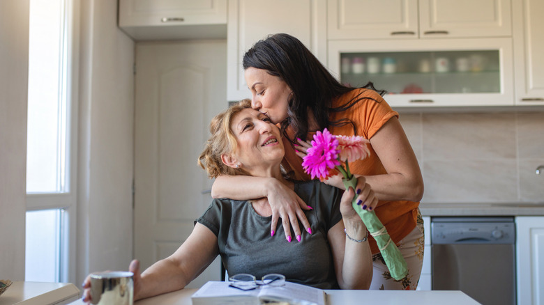woman gifts flowers