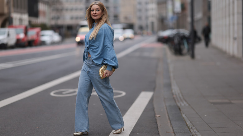 Woman in loose denim 