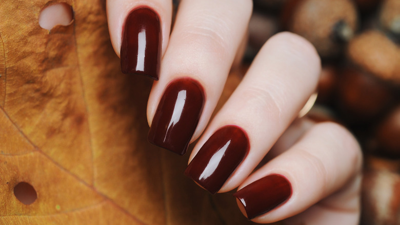 Burgundy-toned manicure