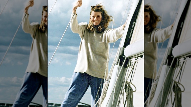 A young Martha Stewart smiles for a photo on a boat as a newlywed