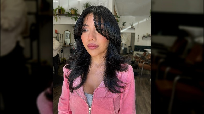 brunette air cut layered hairstyle