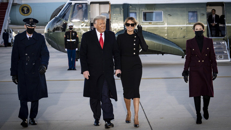 Melania and Donald Trump leaving the White House after Trump lost the election to Joe Biden in 2021