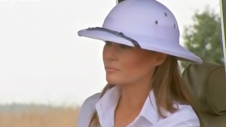 Melania Trump in a pith helmet while on safari in Kenya in 2018
