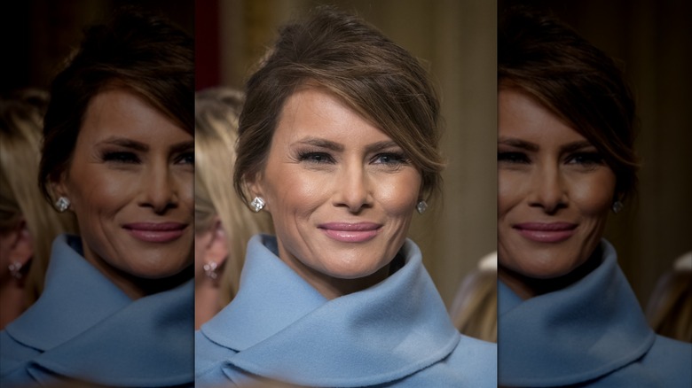 Melania Trump on inauguration day in January 2017, wearing diamond stud earrings