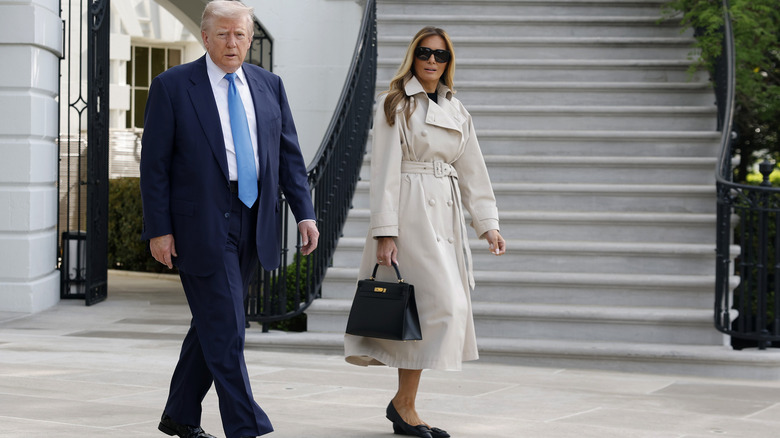 Melania and Donald Trump leaving the White House to go to Rome