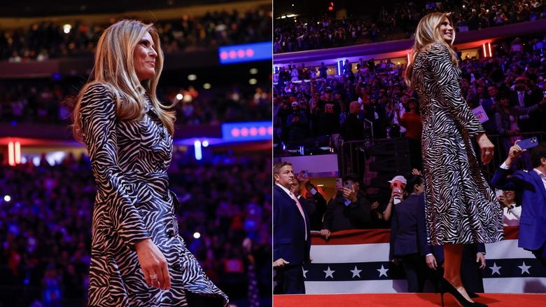 Melania Trump in a zebra print coat at Madison Square Garden
