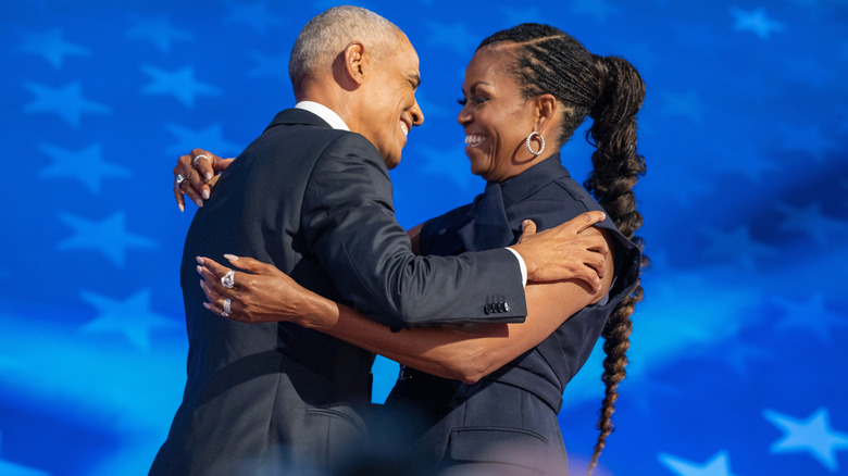 First Lady Michelle Obama on stage during the 2024 Democratic National Convention in Chicago.